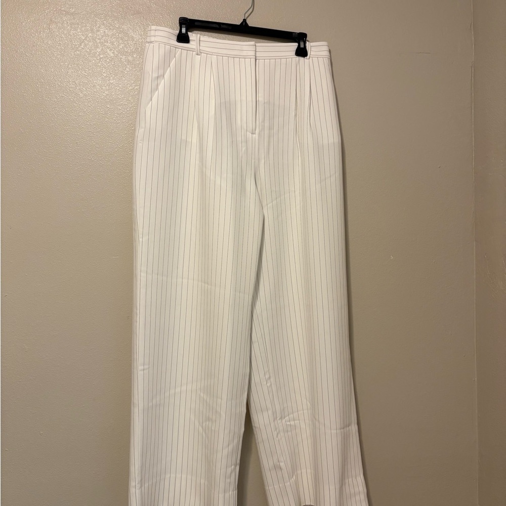 Open Edit White Pinstripe Wide-Leg Pants Size 12 - Picture 2 of 4